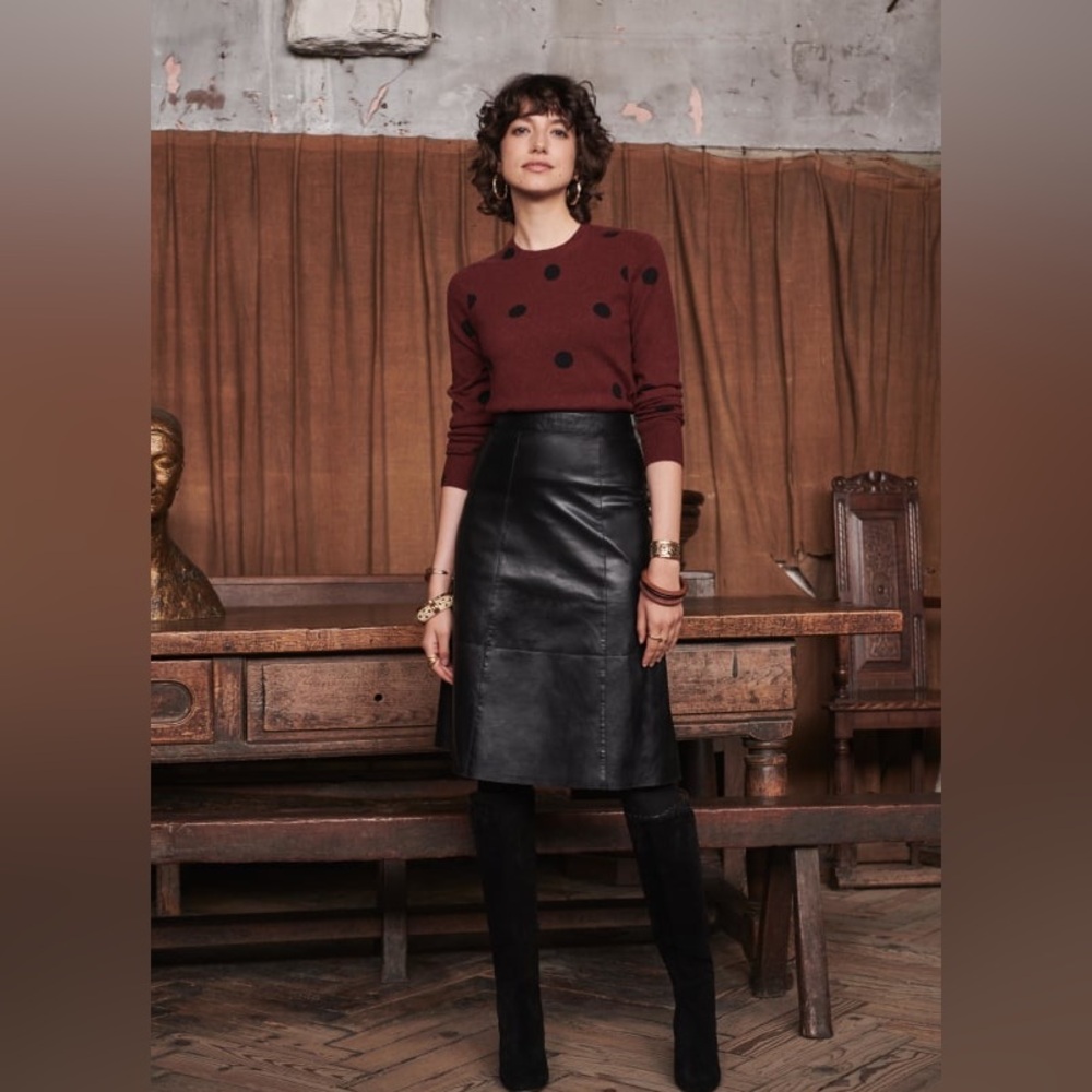 Sézane Hannah black leather aline knee skirt 36/4